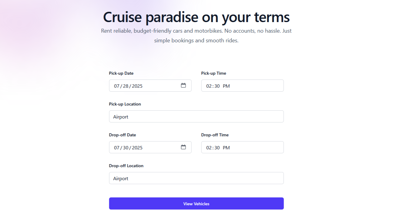 Screenshot of Palawander Rental Homepage